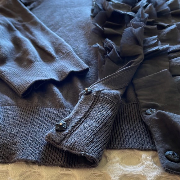 Ann Taylor Loft Ruffled Front Cardigan, Gray, Size Small - Picture 8 of 8